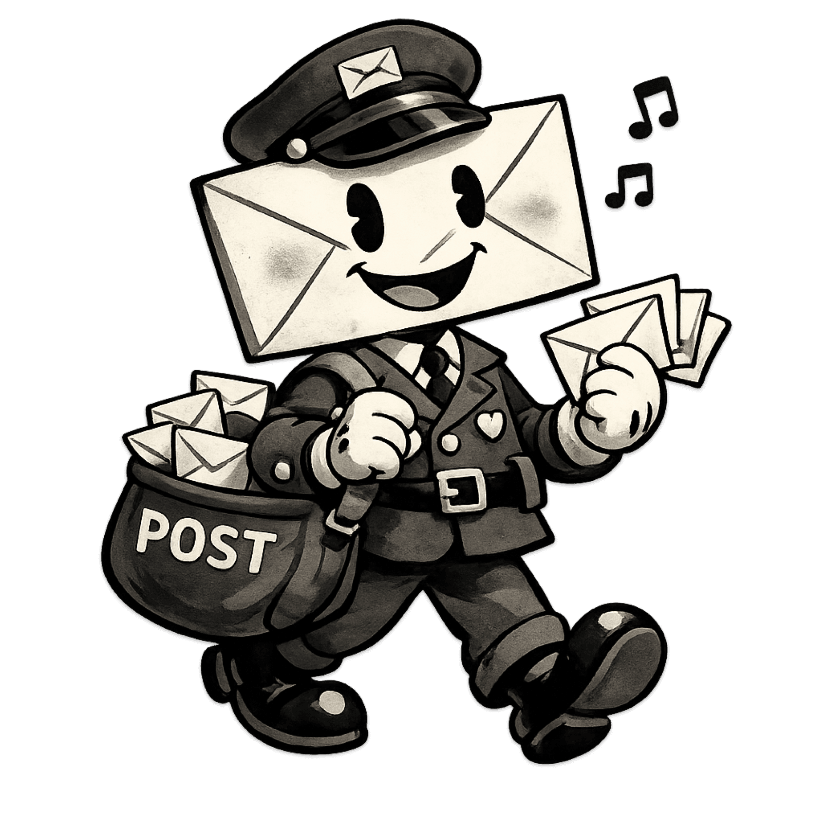 Posty, the Postmyn mascot, ready to deliver